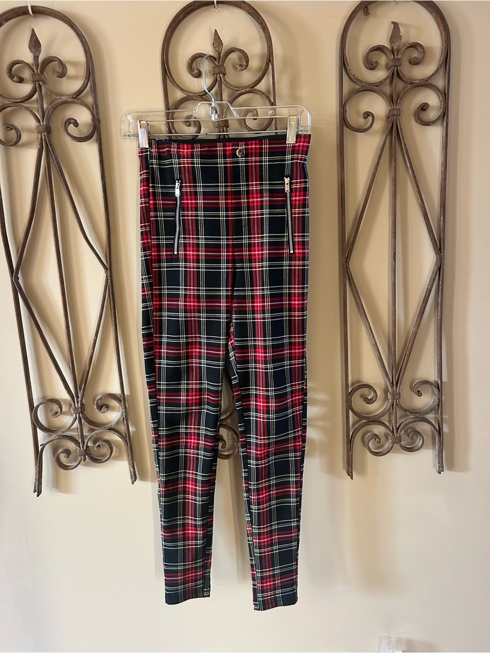 Zara Red and Black Plaid Stretch Leggings